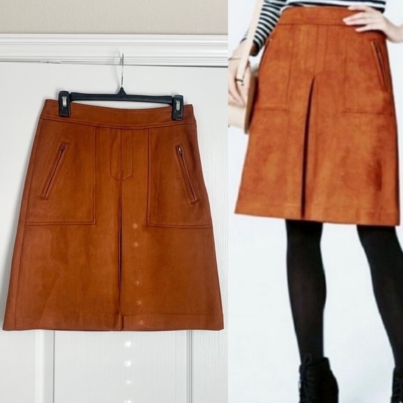 LOFT by Ann Taylor Faux Suede Camel A-Line Skirt - Picture 1 of 10